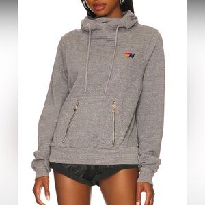Aviator Nation Gray Pullover Hoodie with Rainbow Logo